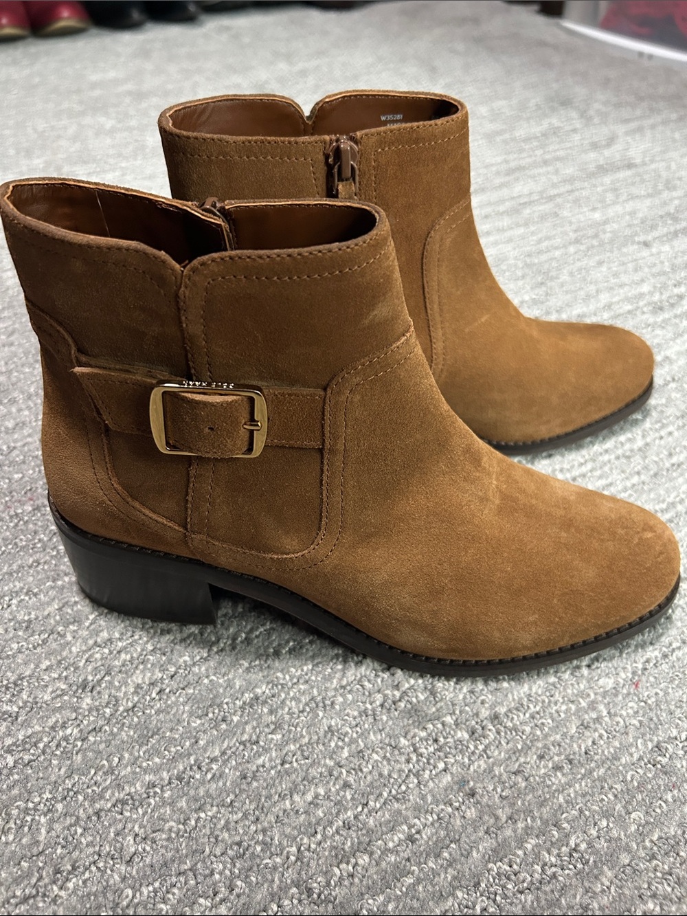 Cole Haan Chestnut Suede Ankle Boots with Buckle